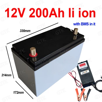 Atsparus vandeniui 12v 200Ah ličio jonų akumuliatorius 200Ah li jonų baterija su BMS už RV UPS inverteriai saulės kamieninių maitinimo krepšelį + 10A Įkroviklis