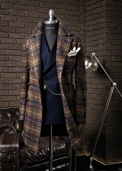 Daugelis Stilius Klasikinis Houndstooth Išlaikyti Šiltas Vestuvių Tuxedos Striukė Užsakymą Groomsmen Kostiumas Vyrams Dvigubo Breasted Žiemą Švarkas