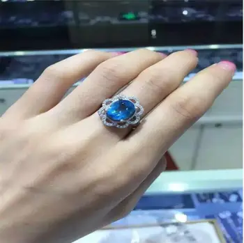 Gamtos topazas žiedas Gamtos nekilnojamojo mėlynas topazas 925 sterlingas sidabro Fine jewelry Brangakmenio dydis 8*10mm Perlas