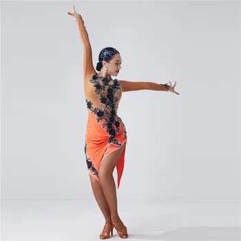 L-2011 Seksuali moteris, lotynų suknelė pakraštyje suknelė mokymo drabužius naujas nacionalinio standarto ir lotynų šokių konkurencijos suknelė parduodama