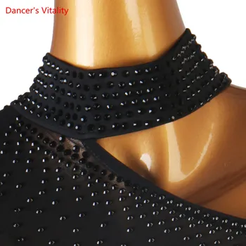 Lotynų Šokių Suknelė Visiškai Diamond Sijonas Akių Ilgomis Rankovėmis Veiklos Drabužius High-End Užsakymą Suaugusiųjų Vaiko Konkurencijos Drabužiai