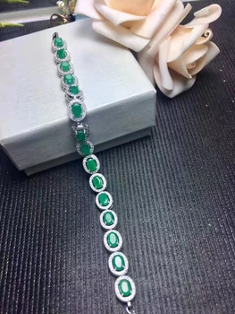Natūralus žaliasis smaragdas Apyrankę Gamtos perlas akmens Apyrankė 925 sidabro apyrankė prabangus klasikinis apvalios moterys šalis baudos juvelyriniai dirbiniai
