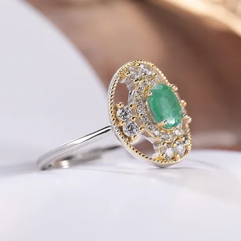 S925 sterlingas sidabro, paauksuoti gamtos smaragdas žiedas asmenybės mados tuščiaviduriai iš moterų atviras žiedas