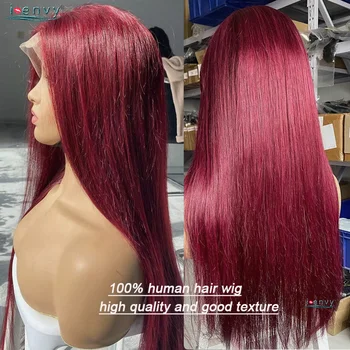 Tiesiai 99J Bordo Nėriniai Priekiniai Perukas Moteris, Žmogaus Plaukų Spalvos Skaidrus Nėriniai Priekinės Žmogaus Plaukų Perukai Raudona Peru Remy